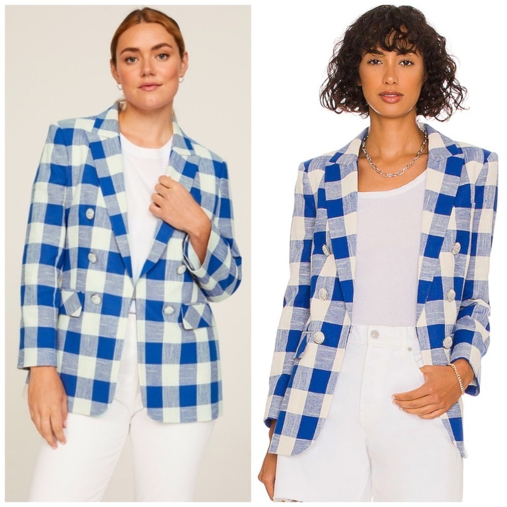 Veronica Beard Bexley Check Plaid Blazer Jacket Blue White Size 6 Casual